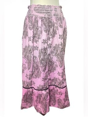 Pink Cotton Ombré Paisley Tiered Maxi Skirt